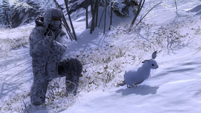 Охотник и заяц зимой
